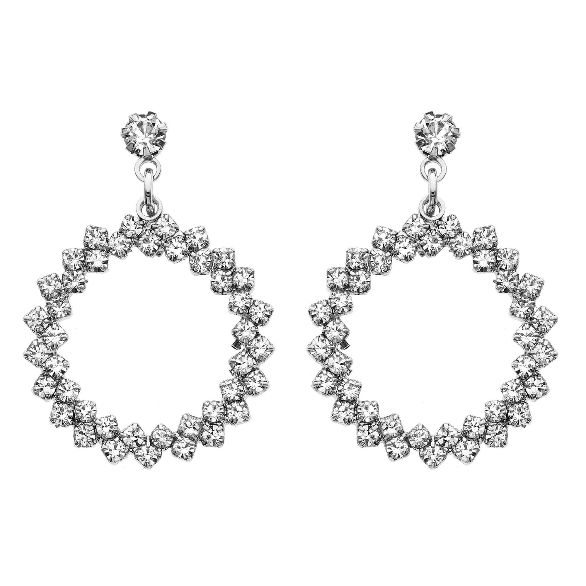 X & O Rhodium Plated Round Wreath Crystal Earring ***