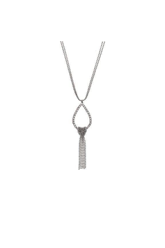 X & O Rhodium Plated Teardrop Fringe Crystal Pendant Necklaces