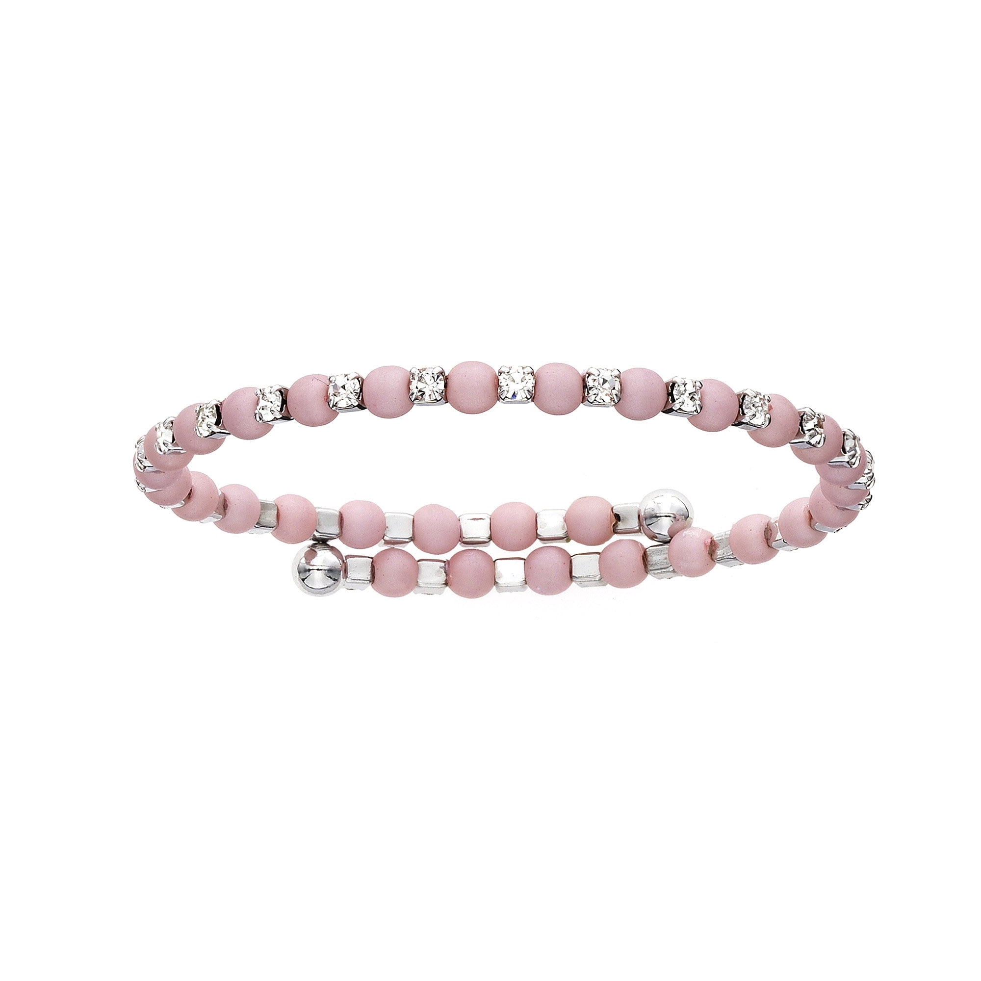 X & O Rhodum Plated Childrens Single Row Bangle with Simulated Pink Pearl and Crystal ***