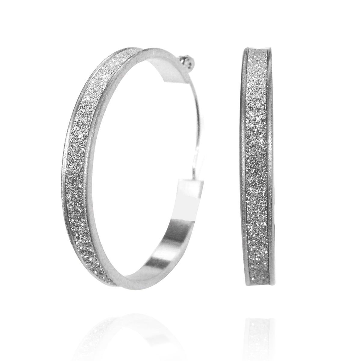 X & O Silver Matte Tone 40mm Glitter Finished Hoop Earring