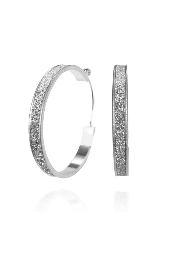 X & O Silver Matte Tone 40mm Glitter Finished Hoop Earring