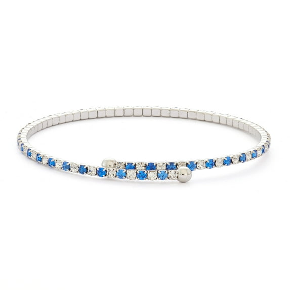 X & O Silver Plated Crystal Single Row Flex Bangle in Sapphire and White