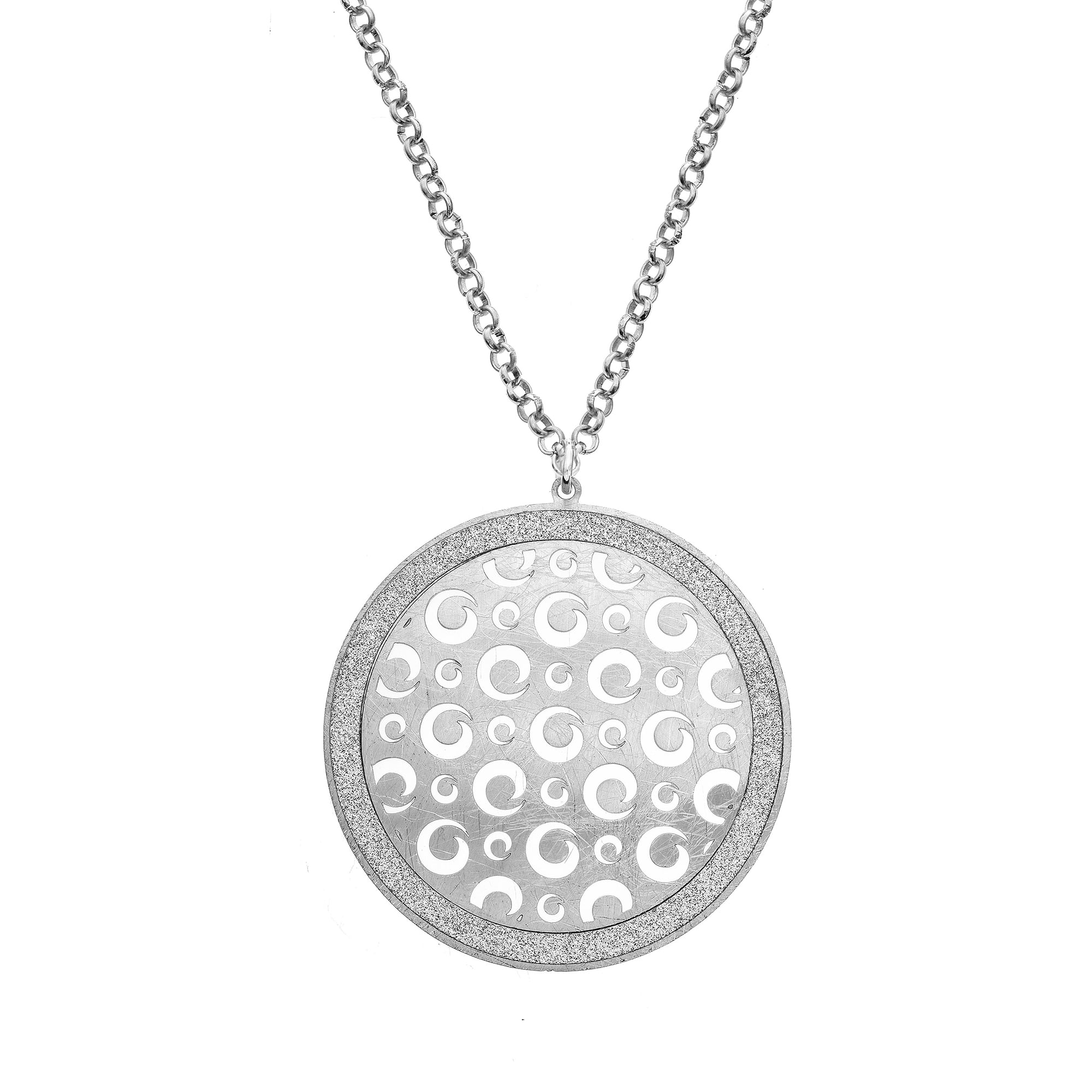 X & O Silver Tone Dial Swirl Cutout Circle Pendant Necklace