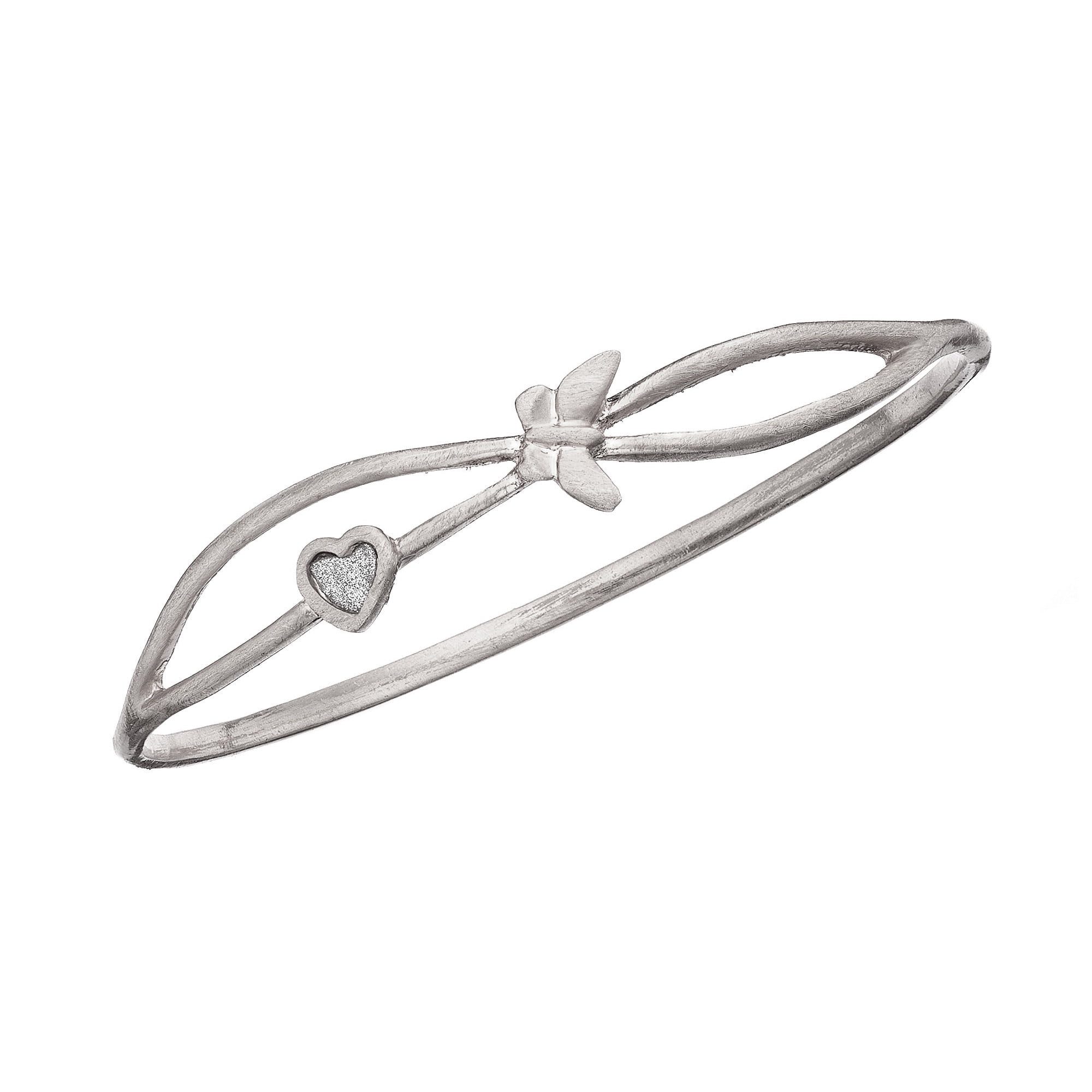 X & O Silver Tone Heart and Butterfly Bangle