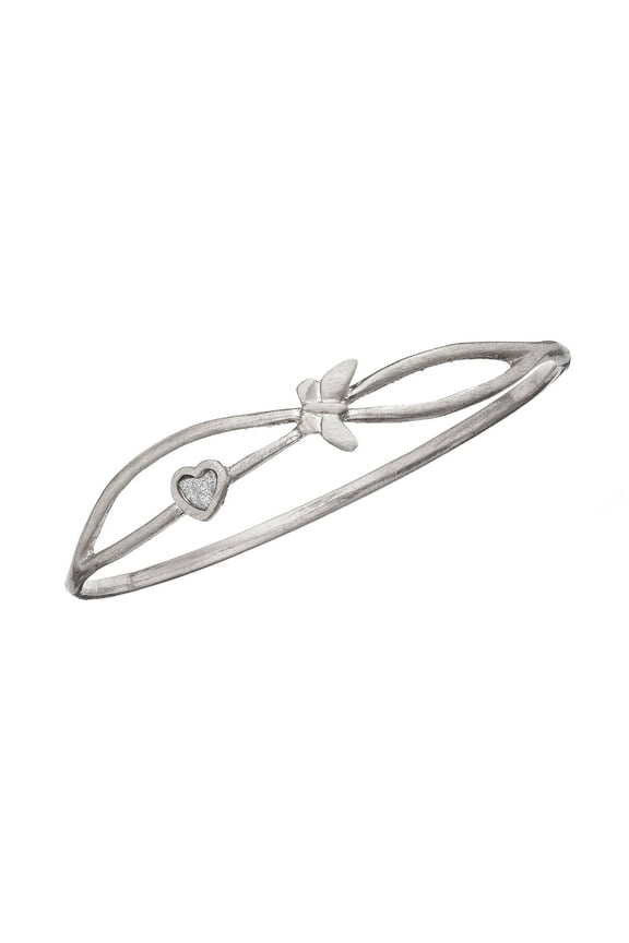 X & O Silver Tone Heart and Butterfly Bangle