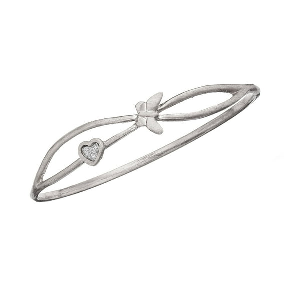 X & O Silver Tone Heart and Butterfly Bangle