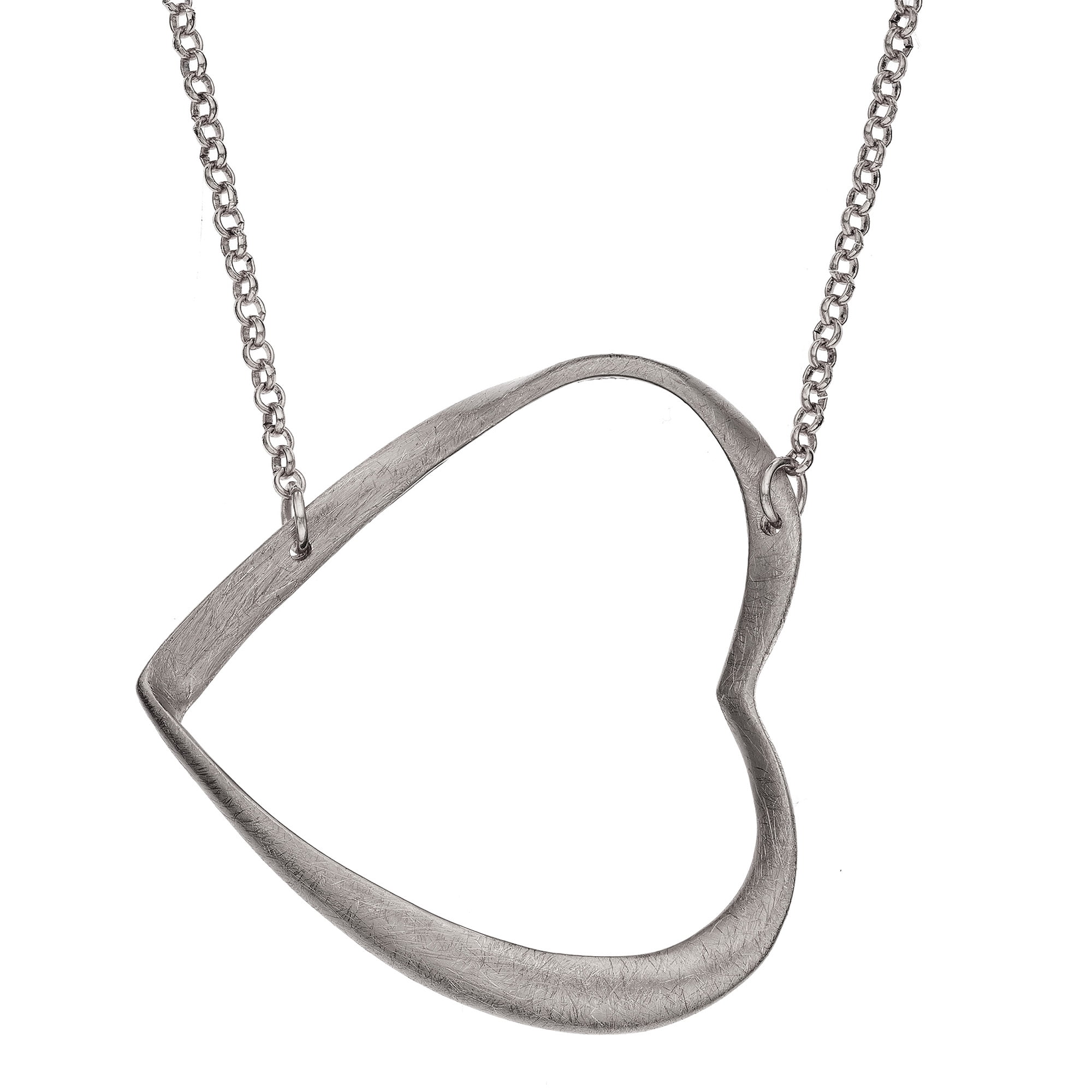 X & O Silver Tone Open Heart Pendant Necklace