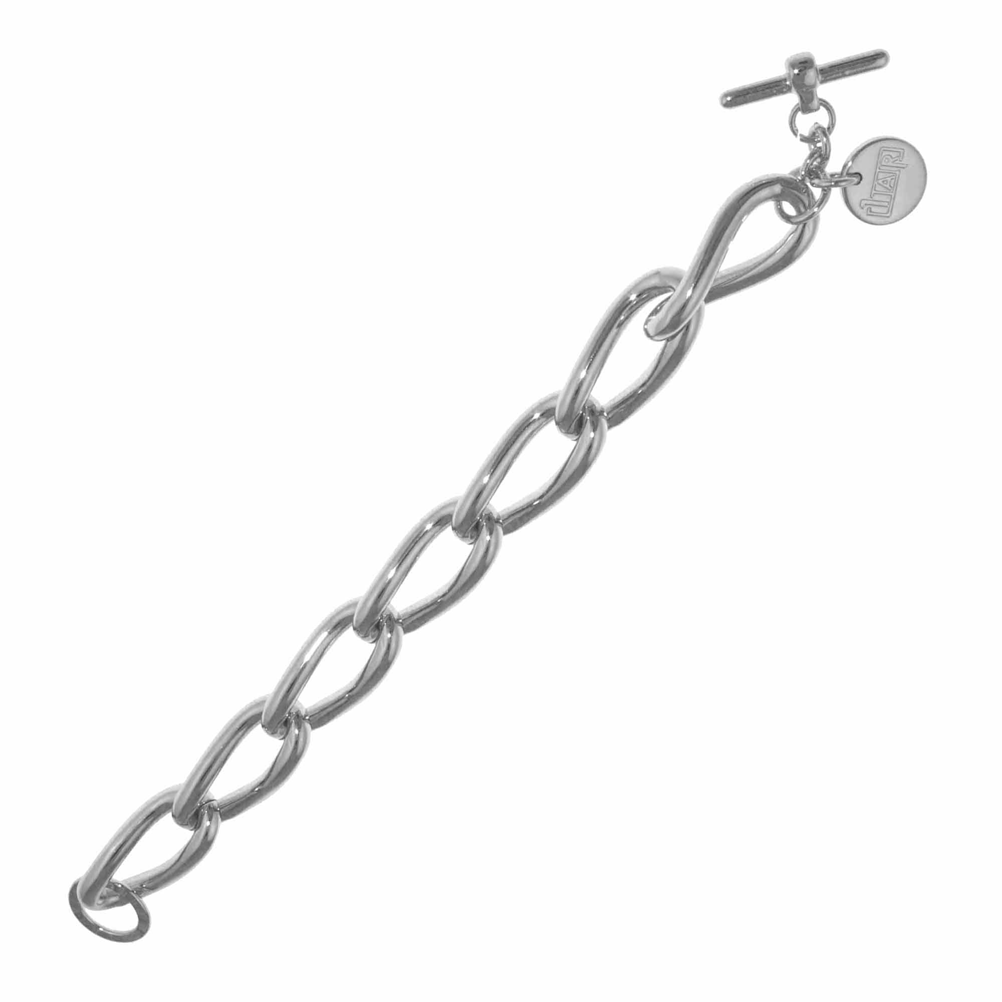X & O Sterling Silver and White Bronze plated anchor link chain bracelet  with toggle