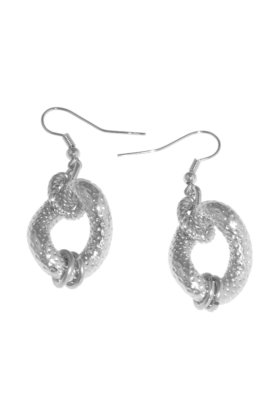 X & O Sterling Silver and White Bronze plated twisted textured drop earring