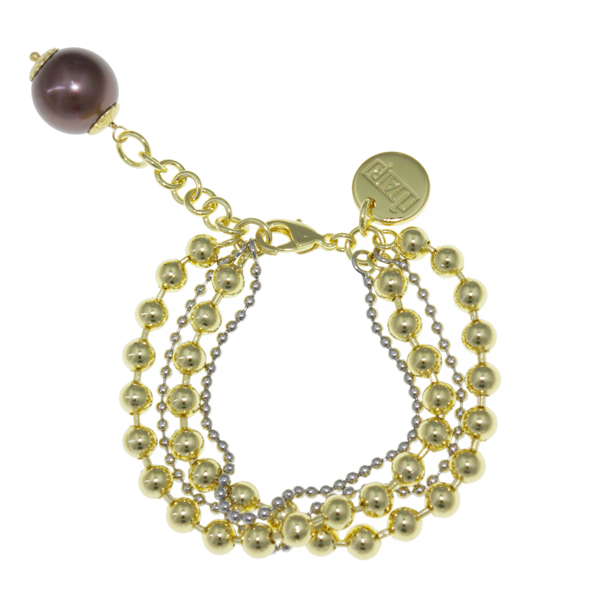 X & O Two Tone Bead Chain Faux Pearl bracelet ***