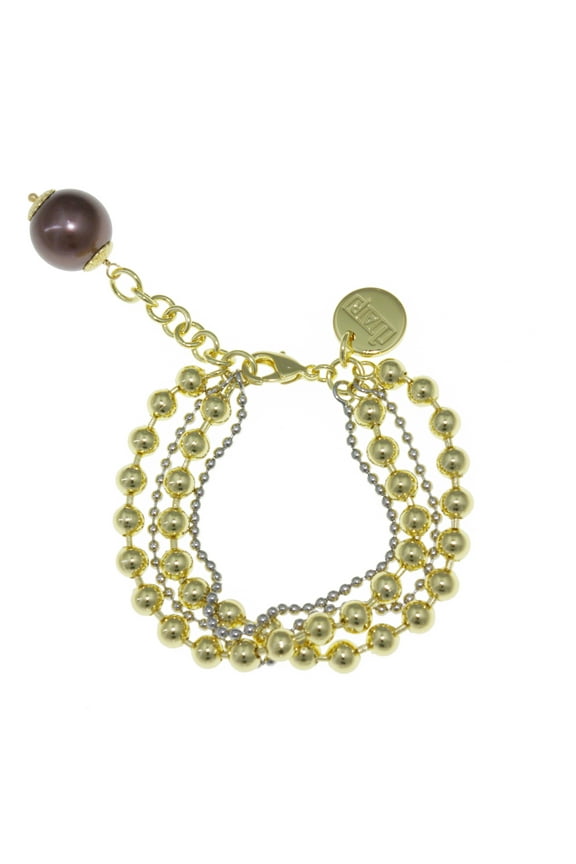 X & O Two Tone Bead Chain Faux Pearl bracelet ***