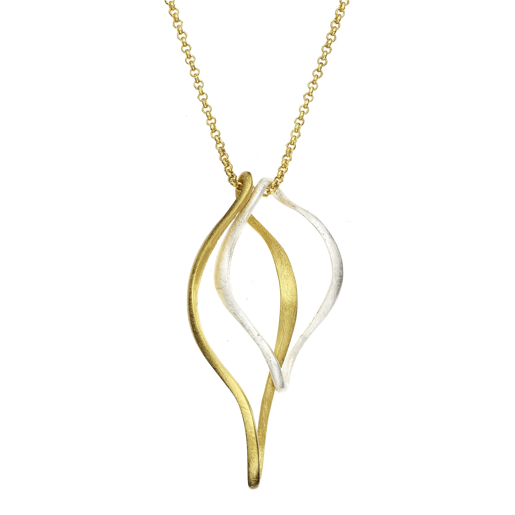 X & O Two-Tone Bi-Elliptical Large Diamond Cut Pendent Necklace