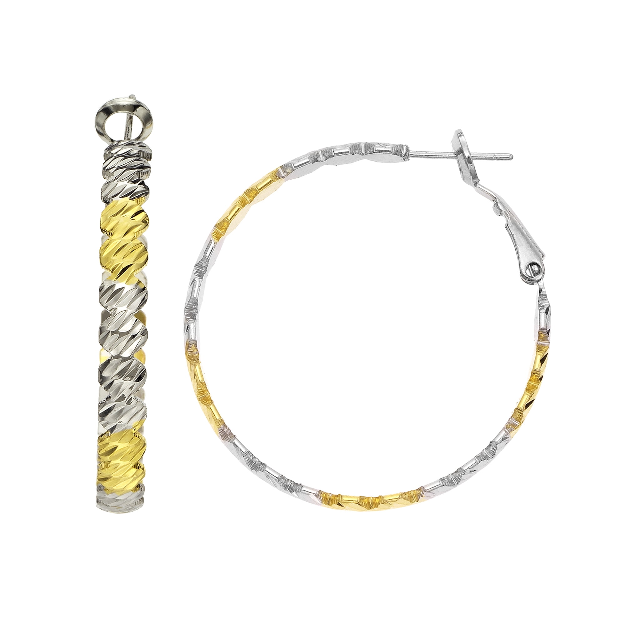 X & O Two-Tone Diamond Cut 5mm X 40mm Hoop Earring