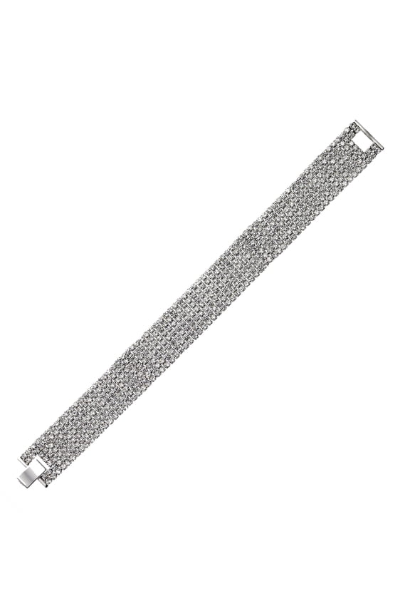 X & O White Rhodium Plated Crystal Seven Row Bracelet
