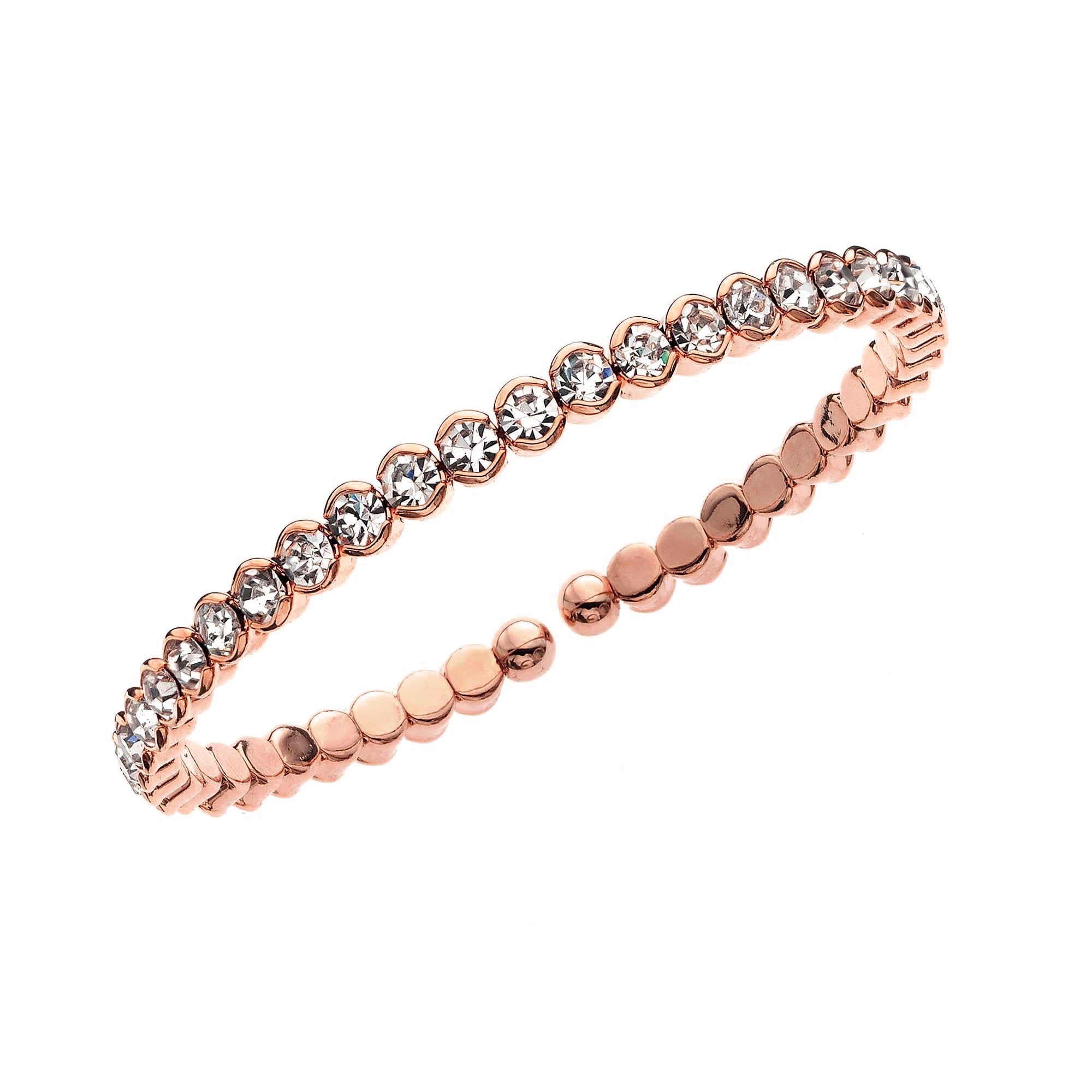 X & O Women's 14K Rose Gold Plated Honeycomb Flex Cuff Bangle with White Crystals