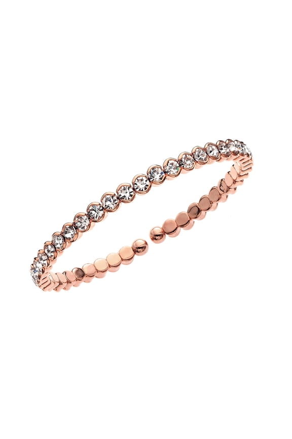 X & O Women's 14K Rose Gold Plated Honeycomb Flex Cuff Bangle with White Crystals