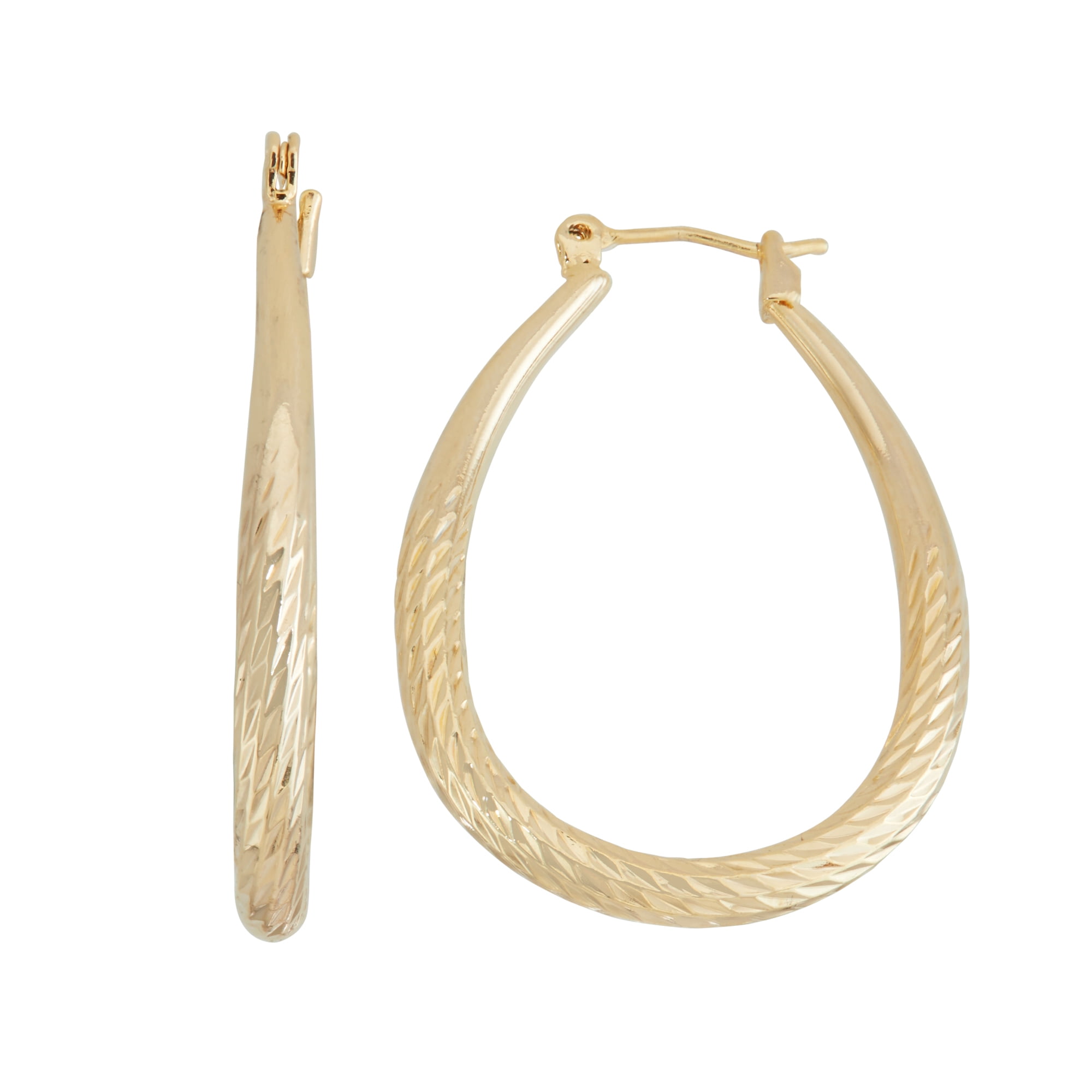 X & O Women's 14K Yellow Gold Plated 30mm X 40mm Tapered Hoop Earrings