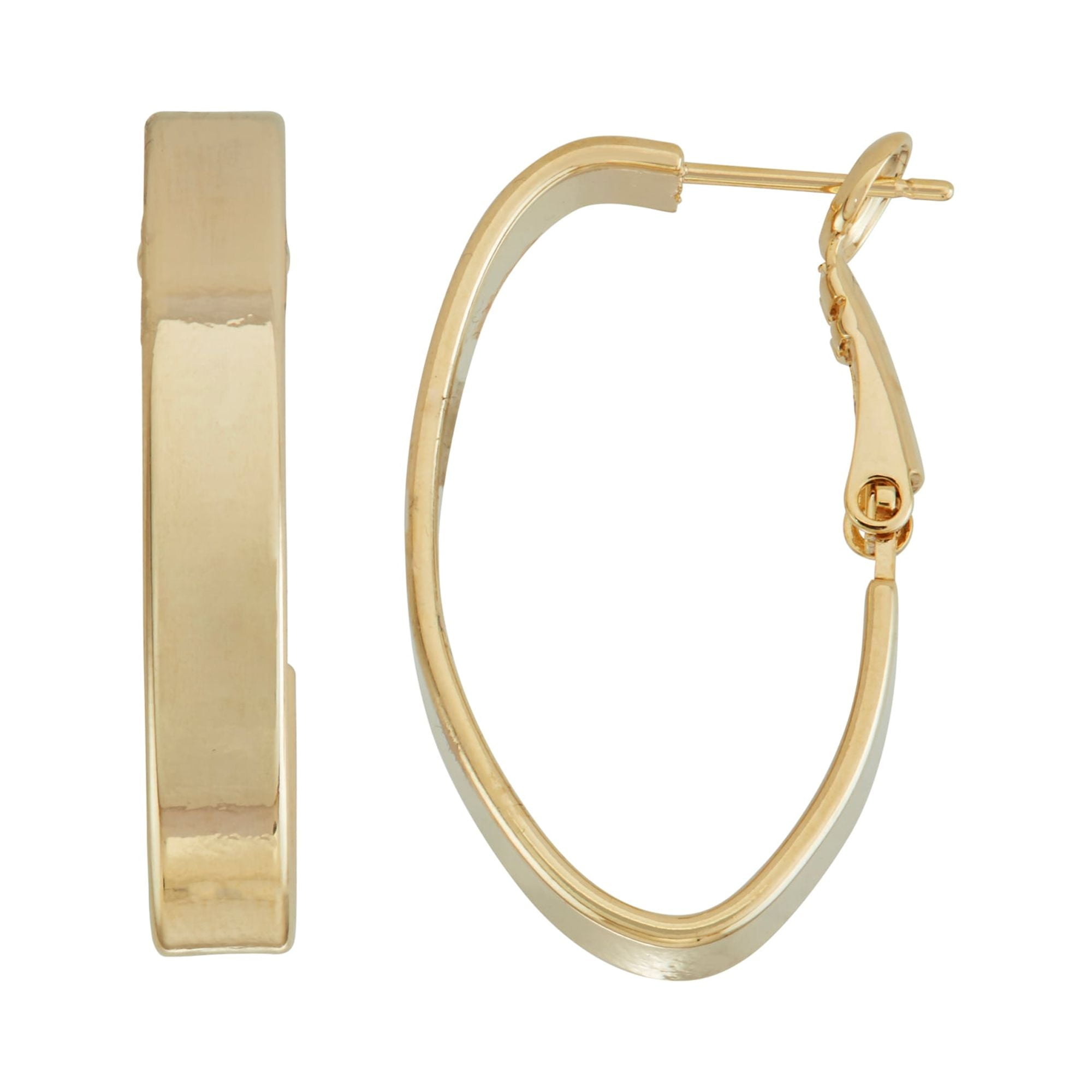 X & O Women's 14K Yellow Gold Plated Polished Oval 5 mm Hoop Earrings