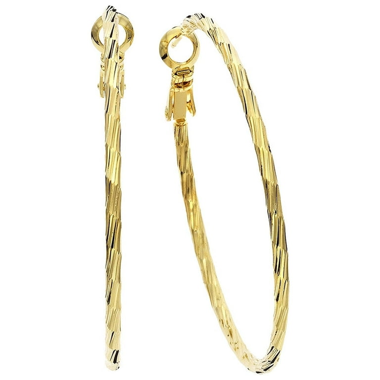 Hoop Earrings 2mm x 50mm 14k Yellow Gold-plated Sterling Silver