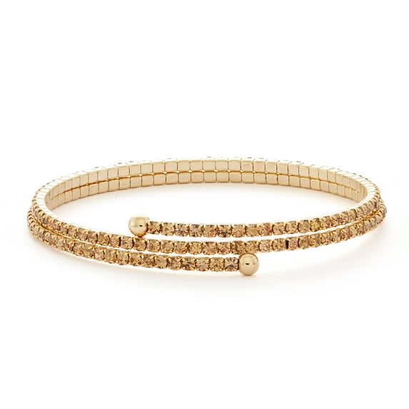 X & O Women's Double Row 14K Yellow Gold Plated Flex Bangle with Light Colorado Topaz Crystals