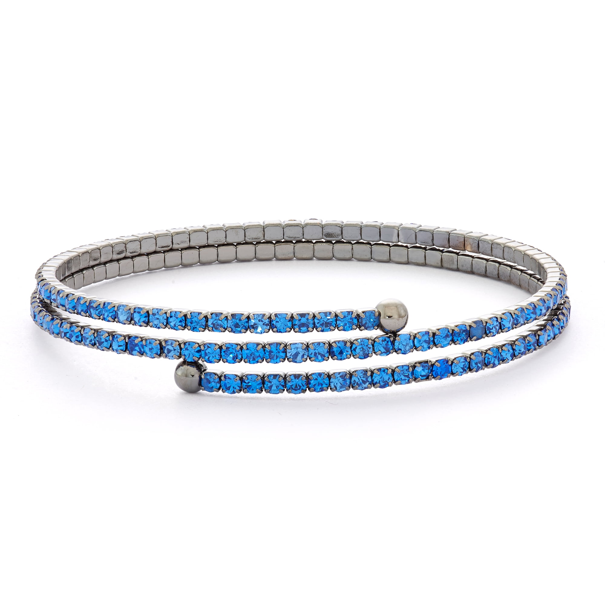 X & O Women's Double Row Black Rhodium Plated Flex Bangle with Sapphire Crystals