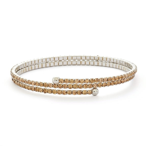 X & O Women's Double Row Silver Plated Flex Bangle with Light Colorado Topaz Crystals