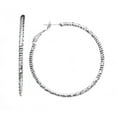 thumbnail image 1 of X & O Women's Silver Plated 50mm Polished and Diamond Cut Hoop Earrings, 1 of 7
