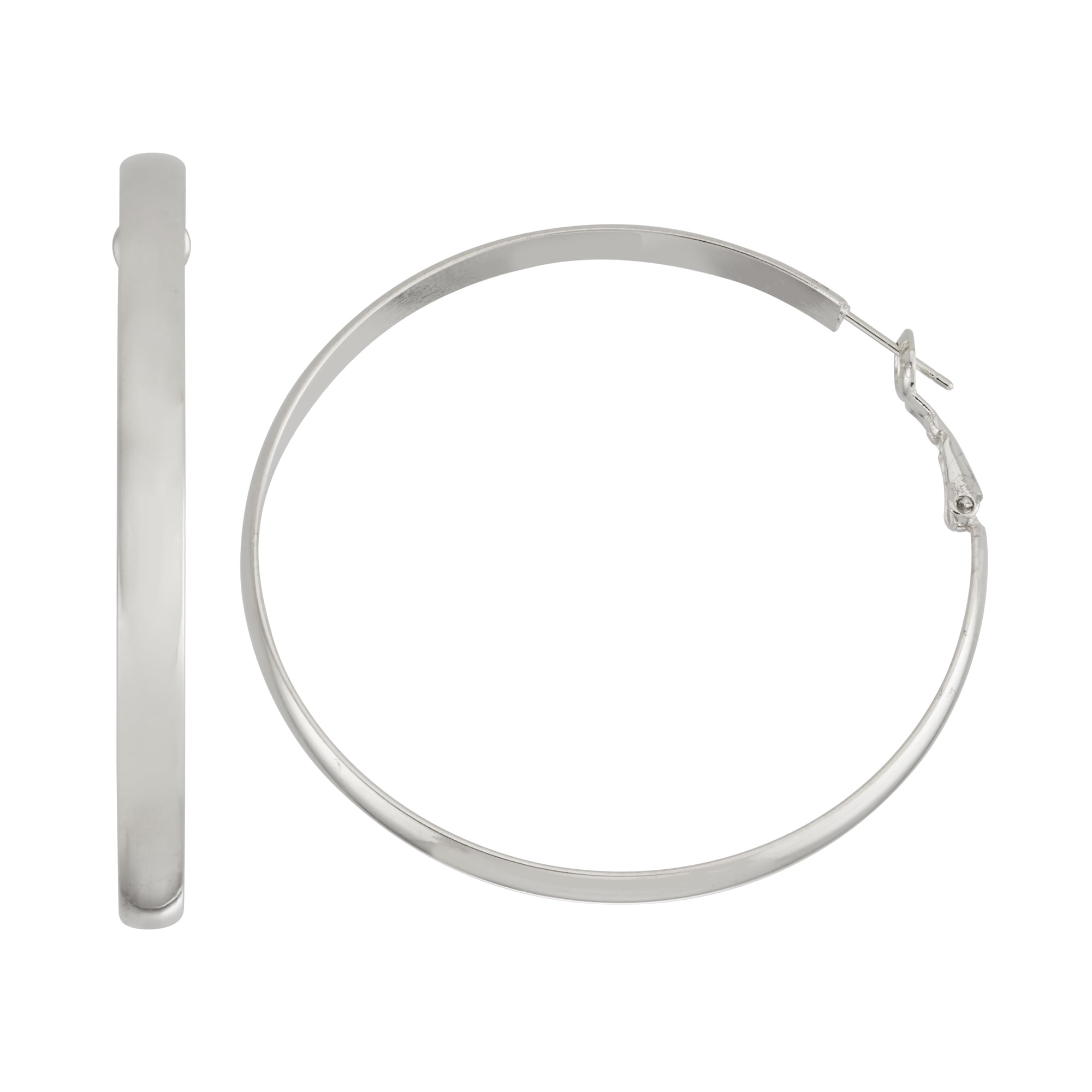 X & O Women's Silver Plated Polished 5mm X 60mm Hoop
