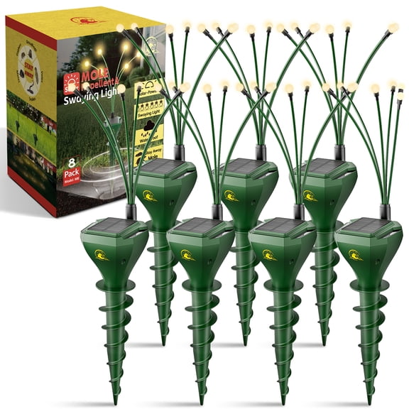 X-PEST 8 Pack Mole Repellent Stake with Bulbs, Gopher Repellent Ultrasonic, Solar Powered Mole Repellent, Skunk Repellent for Yard, Squirrel Repellent Outdoor