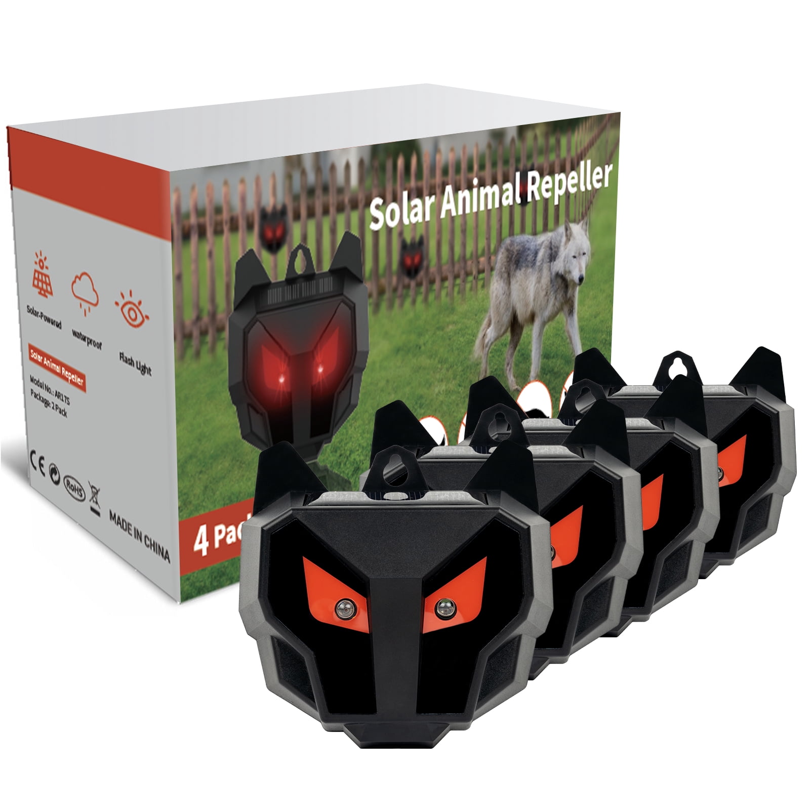 X-PEST Nocturnal Wildlife Repellent 4 Pack, Solar Powered Deer Repellent Devices, Coyote Deterrent Outdoor, Bionic Eyes Predator Light, Red Strobe Light