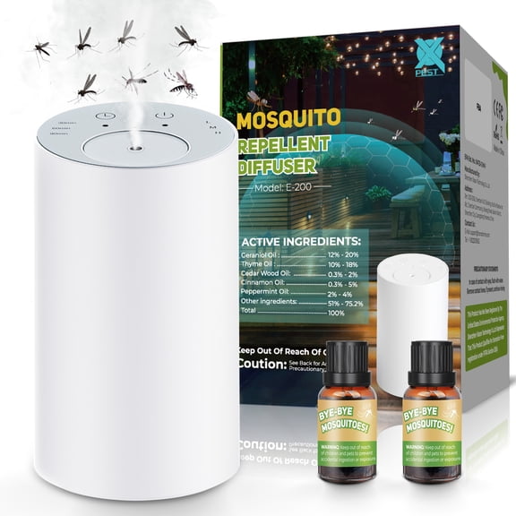 X-PEST Rechargeable Essential Oil Mosquito Repellent Diffuser With 2 Natural Oils, Camping Mosquito Repellent that Works, Natural Mosquito Repellent - No DEET
