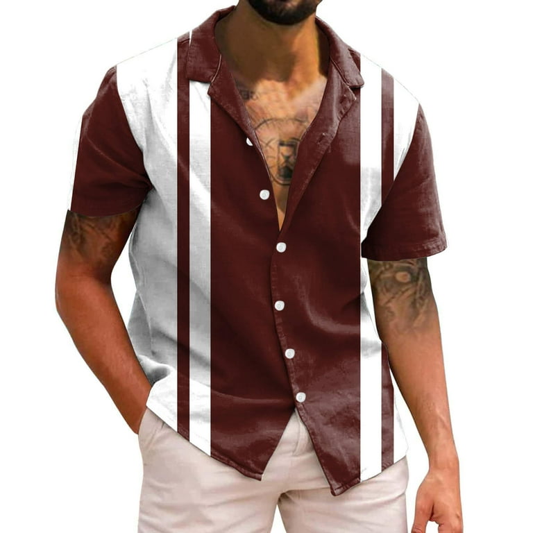 Kahasa Men Fashion Spring Summer Casual Short Sleeve Turndown Neck Printed  T Shirts Top Blouse