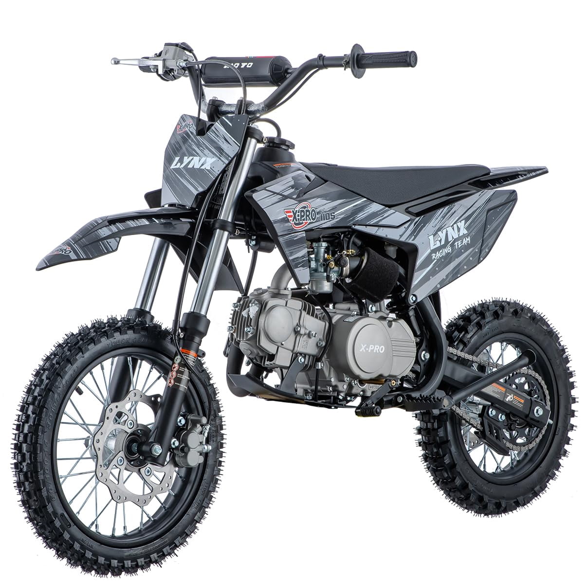X-Pro Brand New 110cc Dirt Bike Pit Bike, with Semi-Automatic Transmission, Kick Start, Big 14"/12" Tires!