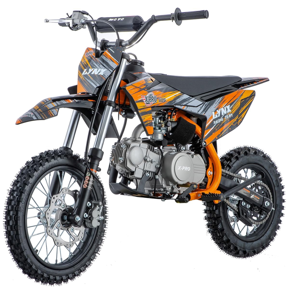 X-Pro Brand New 110cc Dirt Bike Pit Bike, with Semi-Automatic Transmission, Kick Start, Big 14"/12" Tires!