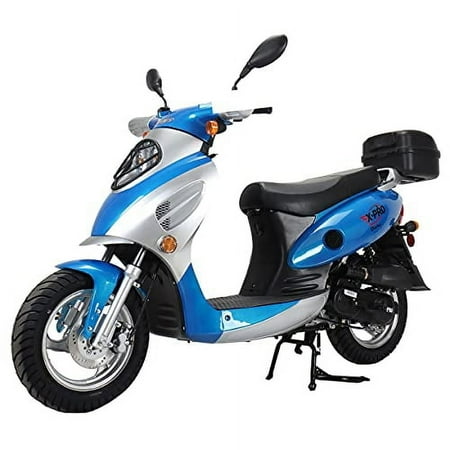 X-Pro Brand New 50cc Moped Scooter 12" Aluminum Wheels, Rear Trunk Electric/Kick Start LED Headlight