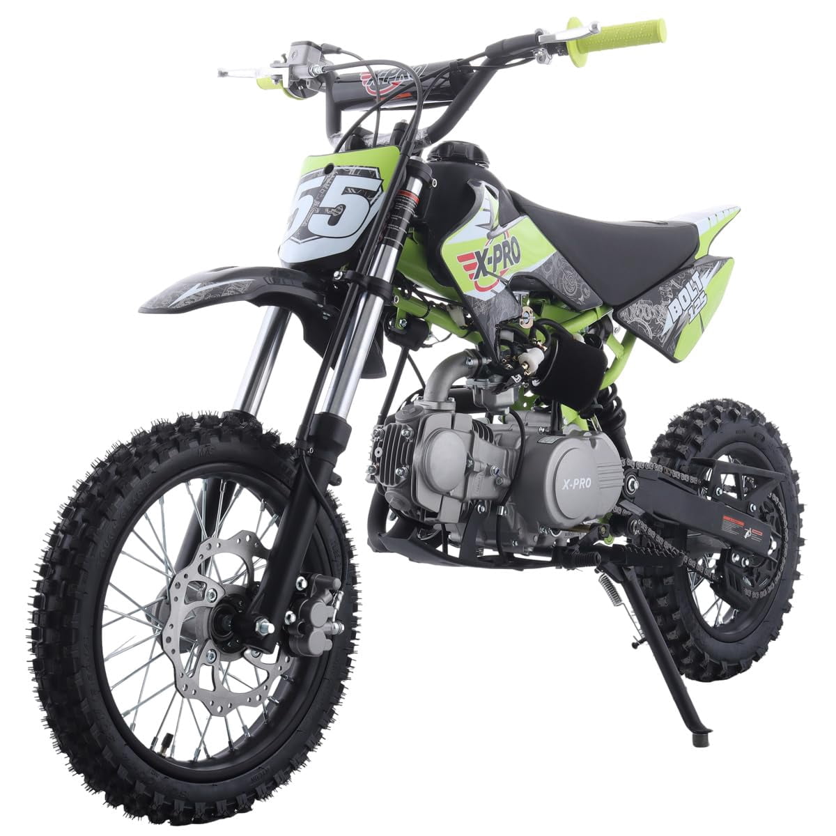 X-Pro Brand New Bolt 125cc Gas Pit Dirt Bike, 4-Speed Manual Transmission, Kick Start, 14"/12" Tires
