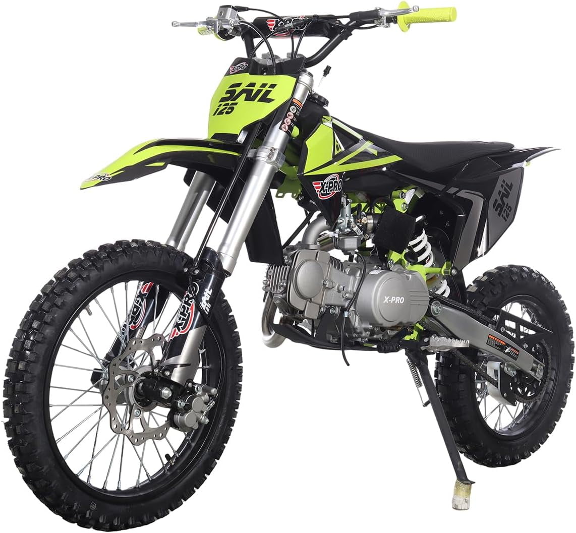 X-Pro Brand New Sail 125cc Dirt Bike with 4-Speed Manual Transmission Kick Start, Big 17"/14" Tires!