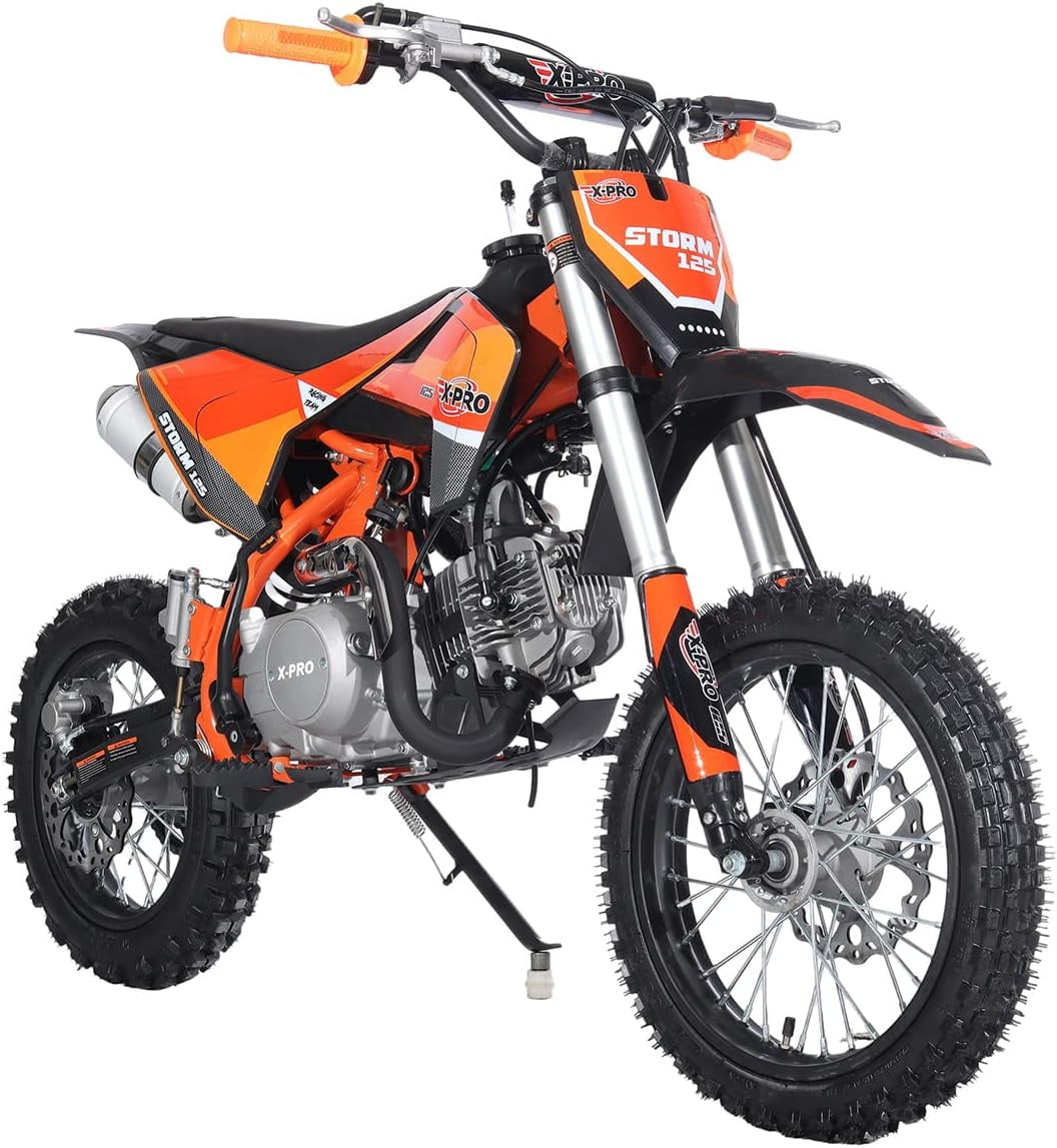 X-Pro Brand New Storm 125cc Dirt Bike with 4-Speed Manual Transmission, Kick Start, Big 14"/12" Tires!