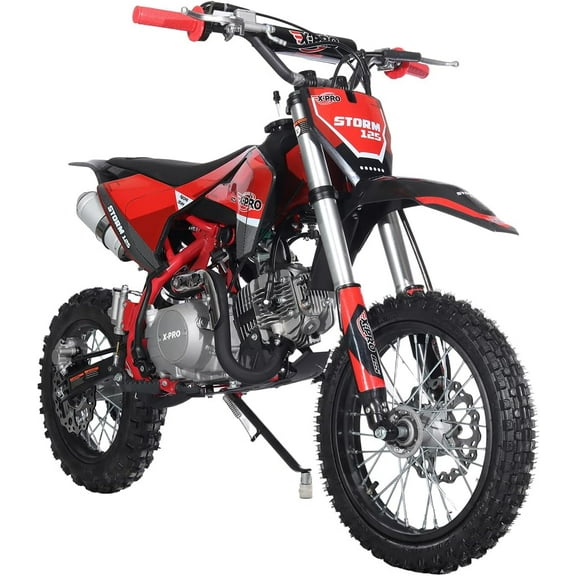 X-Pro Brand New Storm 125cc Dirt Bike with 4-Speed Manual Transmission, Kick Start, Big 14"/12" Tires!