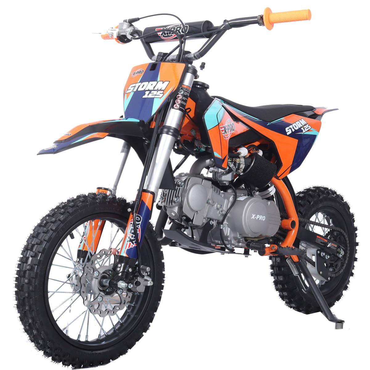 X-Pro Brand New Storm 125cc Dirt Bike with 4-Speed Semi-Auto Transmission, Kick Start, Big 14"/12" Tires!