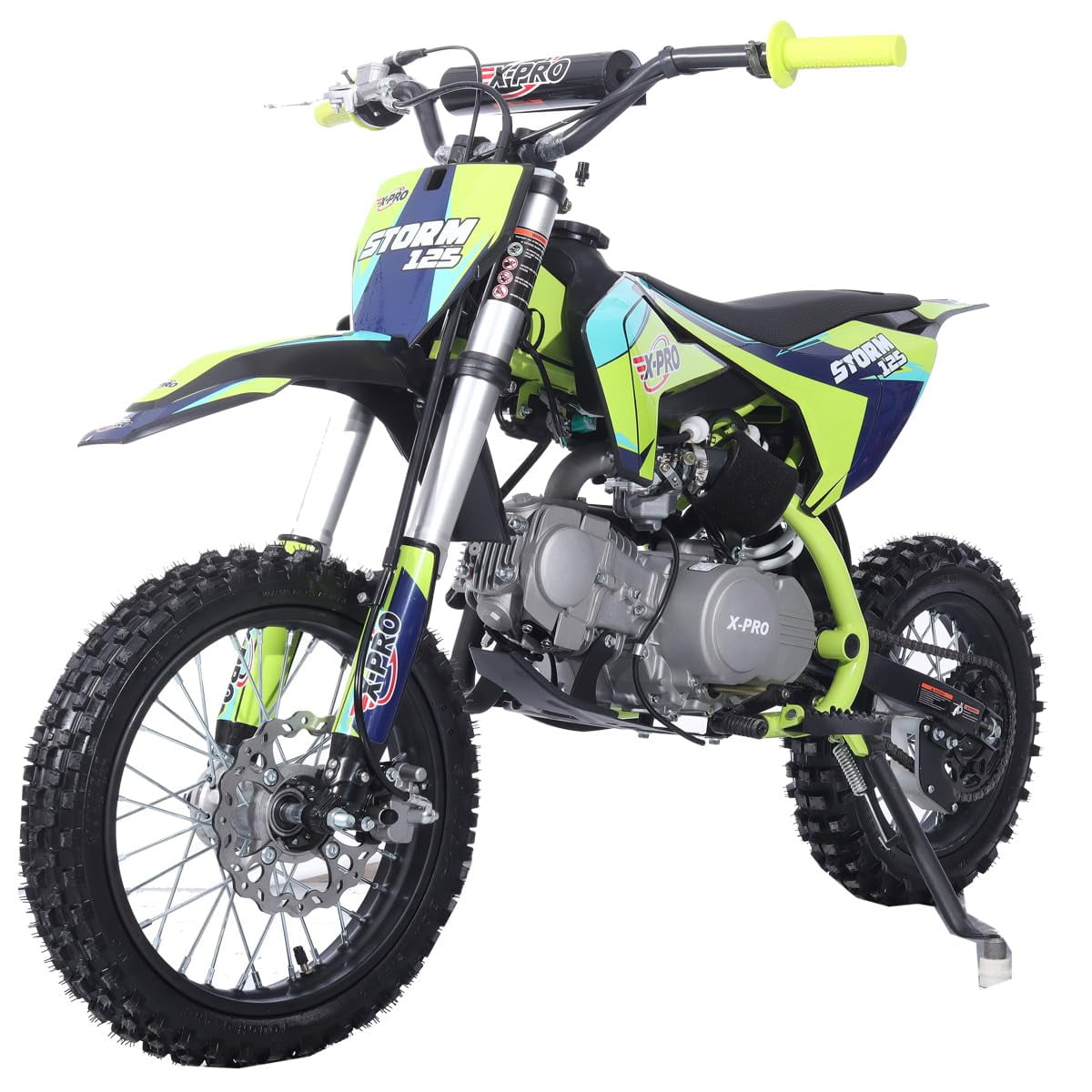 X-Pro Brand New Storm 125cc Dirt Bike with 4-Speed Semi-Auto Transmission, Kick Start, Big 14"/12" Tires!