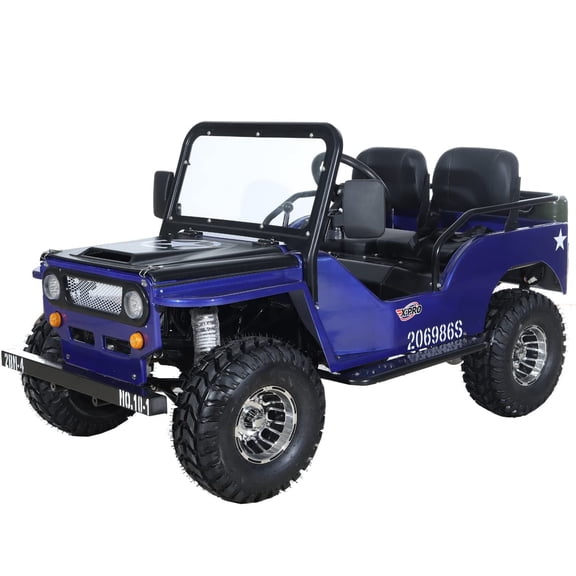 X-Pro Ranger 150 Jeep Go Kart with 3-Speed Semi-Automatic Transmission w/Reverse, Big 18" Aluminium Rim Wheels! LED Headlights, with Windshield and Spare Tire!