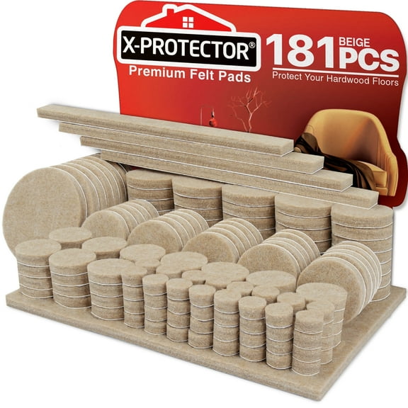 X-Protector Felt Furniture Pads - 181 Pcs Beige - Felt Pads for Furniture Feet - Protect Hard Floors