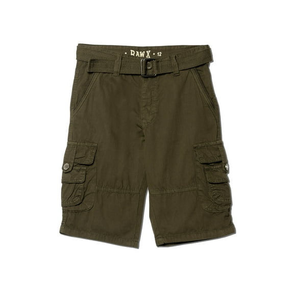 RAW X  Boy's Belted Twill Cargo Shorts, Olive, 14