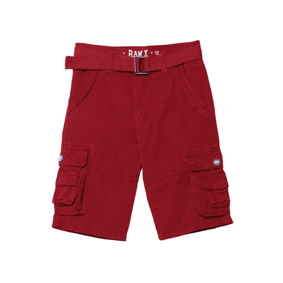 RAW X  Boy's Belted Twill Cargo Shorts, Red, 8