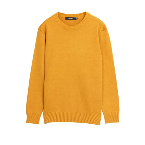 X RAY JEANS  Boy's Basic Crew Neck Sweater, Mustard, S (6-7)