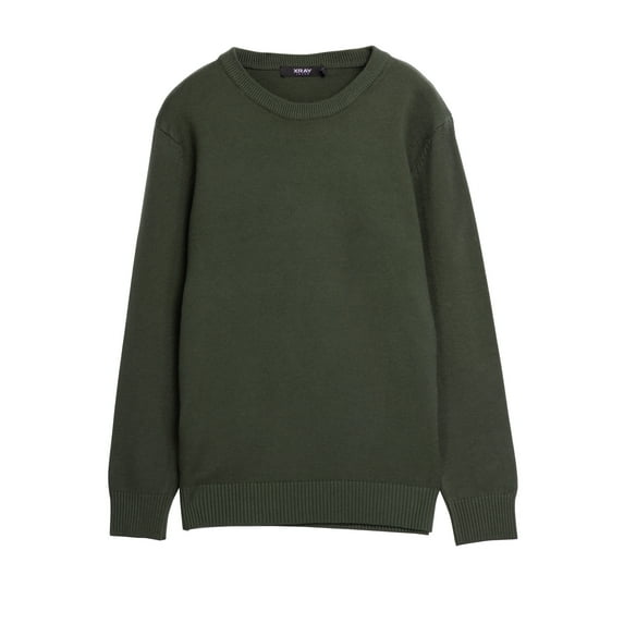 X RAY JEANS Boy's Basic Crew Neck Sweater, Olive, M (8)