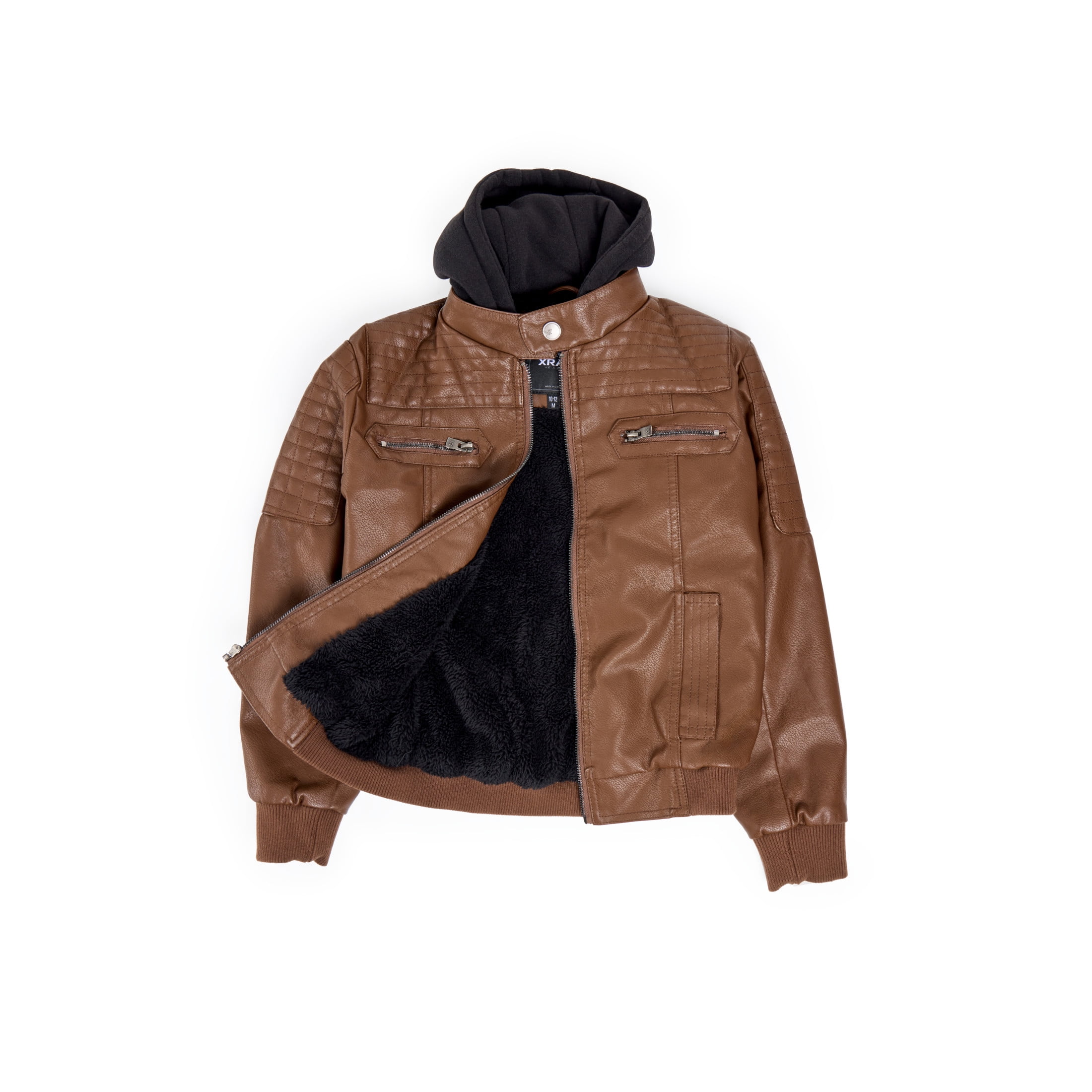 URBAN REPUBLIC Boys' Faux Leather Bomber Jacket - Fleece Lined Hooded Jacket For Kids & Teens (Sizes 8-20)