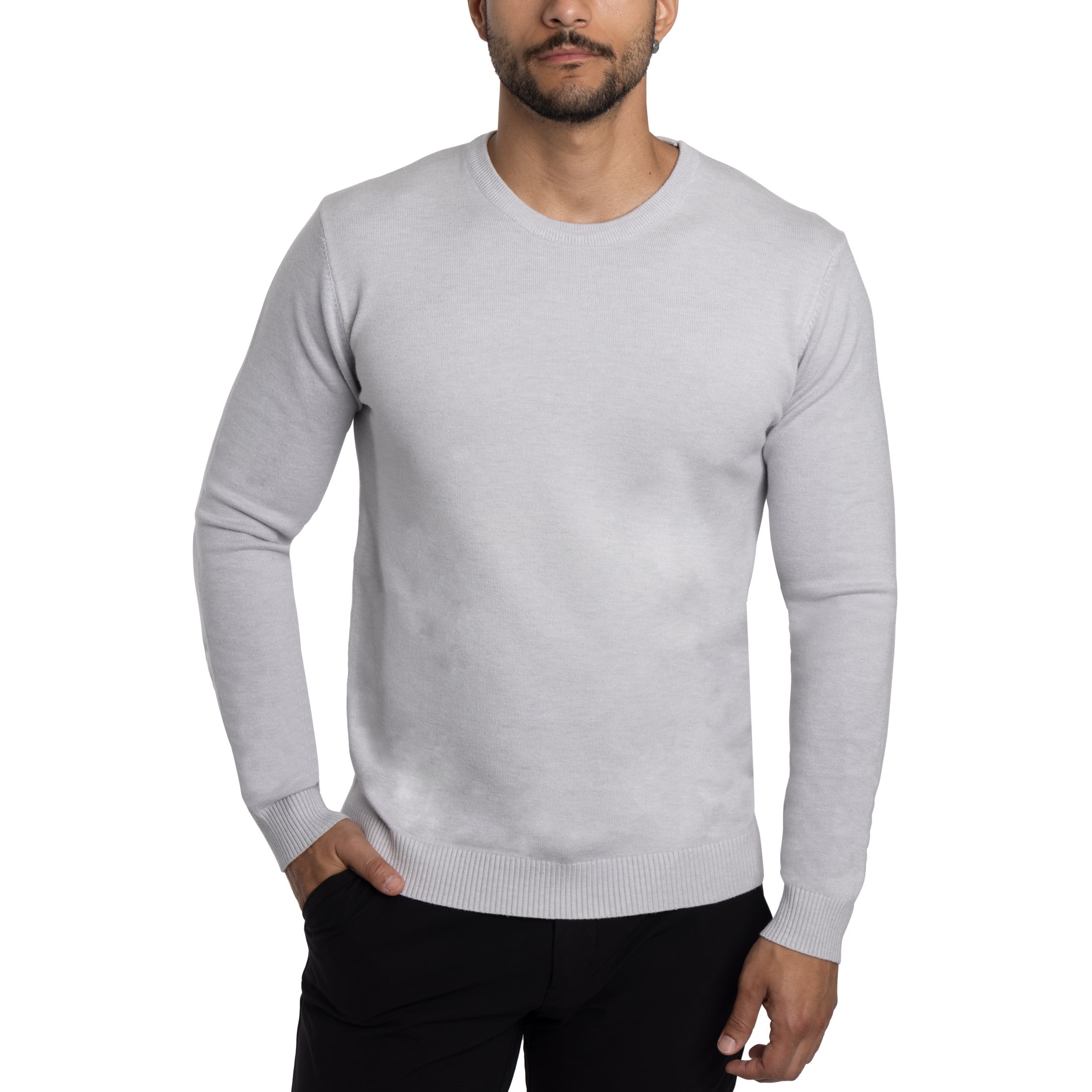 X RAY JEANS Mens Basic Crewneck Sweater Pullover, Heather Grey