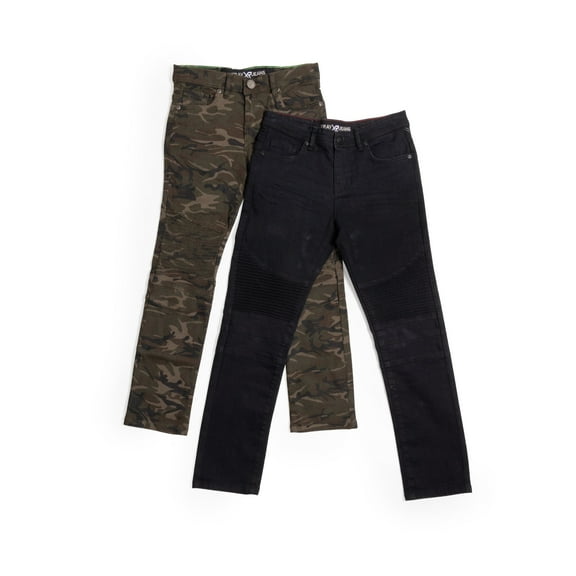 X RAY JEANS Big Boy's Stretch Jeans - 2 Pack, Black Wash/Olive Camo, 10